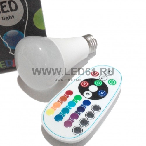 Светодиодная цветная лампа RGBW E27 9Вт музыка